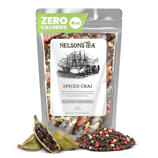 Nelson's Tea - Spiced Chai Loose Leaf Tea with Cinnamon Chips, Clove, Peppercorns, and Orange Peel - Aromatic Chai Blend - Black Loose Leaf Herbal Tea (4 oz)