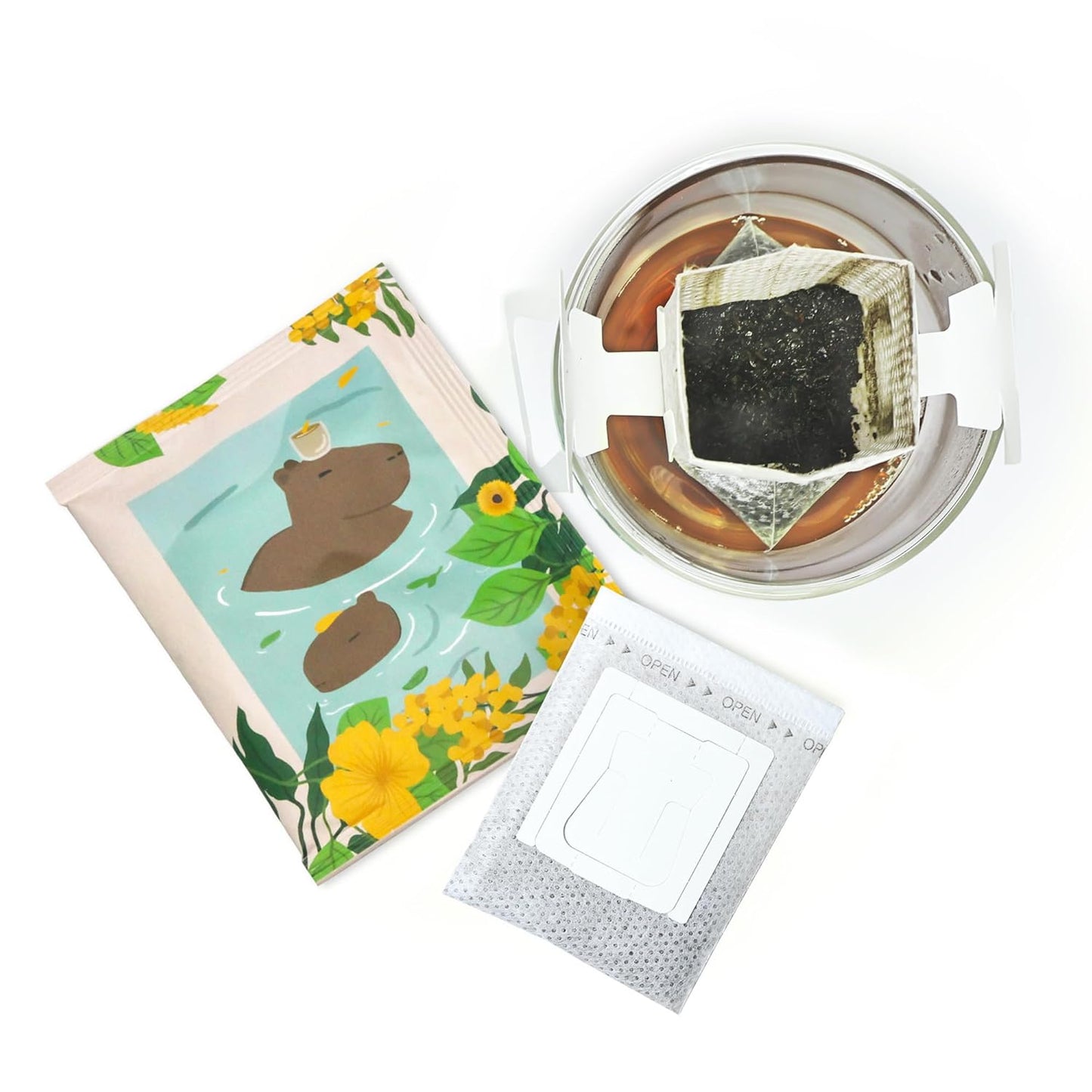 Fonming Tea Osmanthus Oolong Tea Quick Brew Drip Bags (hanging ear tea bags), Taiwan Rich Roasted Oolong Tea. 7 Count Box with capybara Design