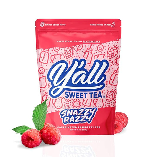 Y'all Sweet Tea - Raspberry Flavored Iced Tea Bags One Gallon Size in 10 Gallons Per Pack Quick Brew Southern Ice Tea with Bold Raspberry Flavor | As Seen on Shark Tank (Caffeinated)