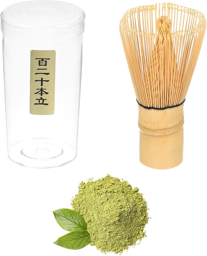 Harfington Matcha Green Tea Whisk 120 Prongs Japanese Bamboo Whisk Chasen Preparing Matcha Powder Brush Tool Tea Traditional Scoop, Yellow