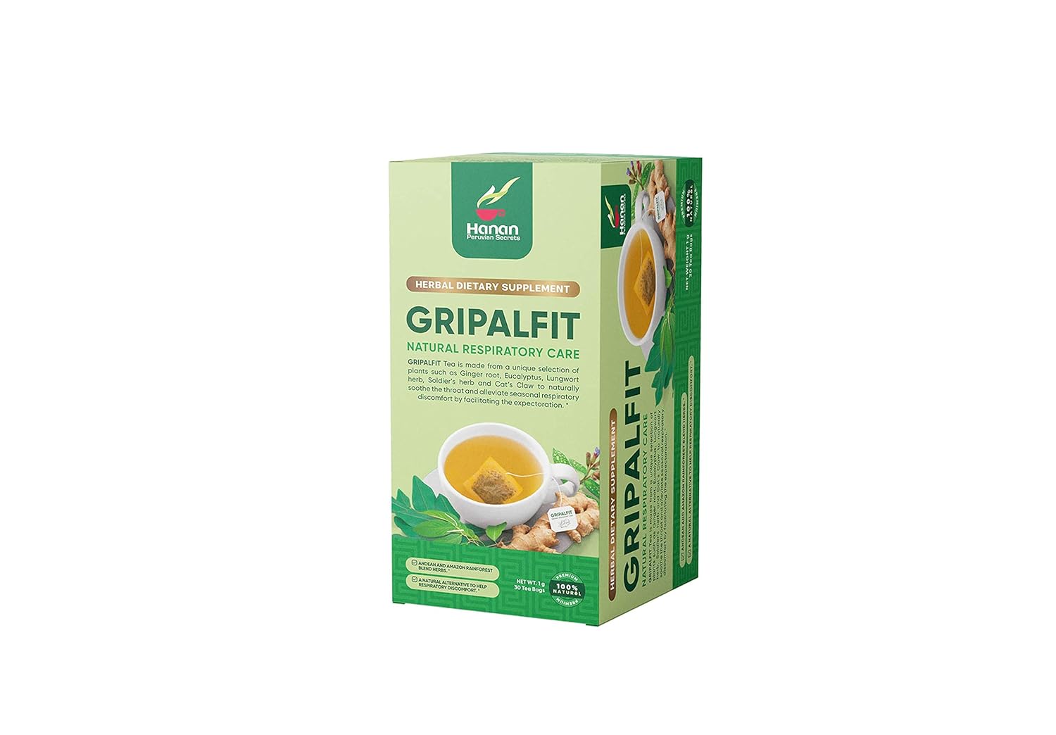 GRIPALFIT Natural Mix | 30 Tea Bags | Naturally Aids in Soothing the Throat and Seasonal Respiratory Discomfort - Single Pack