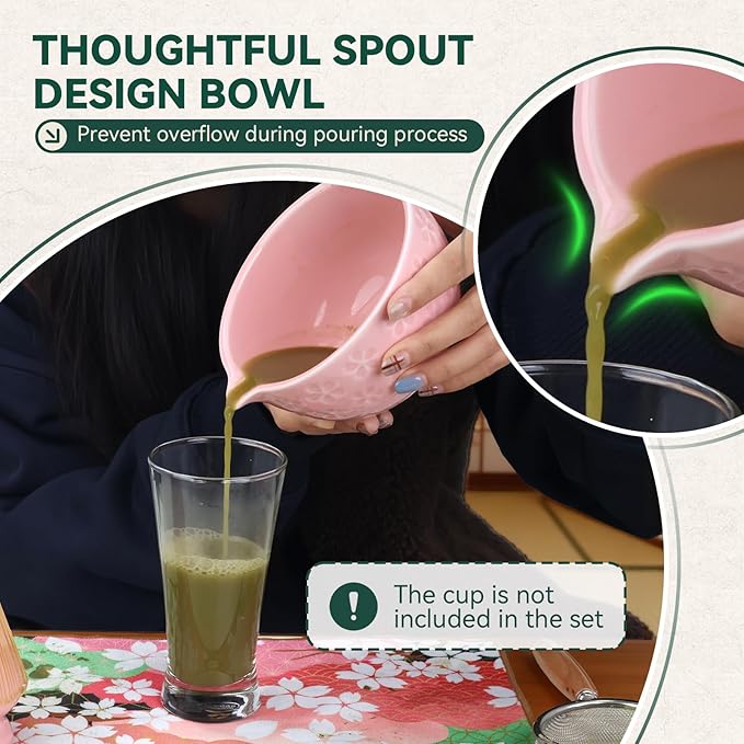 Sakura Matcha Whisk Set, 8 PCS Japanese-Style Matcha Kit with Cherry Blossom Matcha Bowl, Bamboo Whisk & Holder, Scoop, Spoon Rest