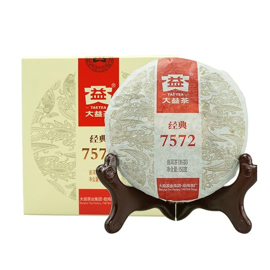 TAETEA 7572 Classic Pu-erh Tea, Aged Puerh Pu'er Tea Cake Black Tea for Daily Drink and Gift 150g / 5.29oz (Ripe)
