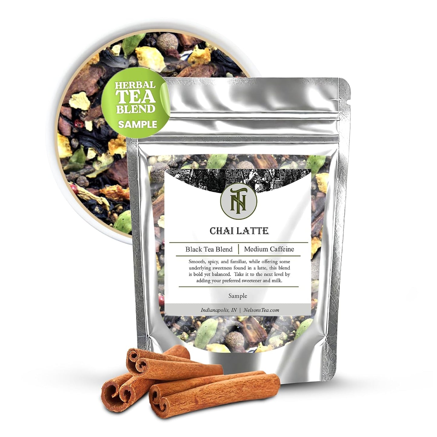 Nelson's Tea Chai Latte Spiced Black Loose Leaf Tea, Sample 0.5 Oz | Clove • Black Tea • Ginger • Loose Leaf Tea • Chai Latte • Chai