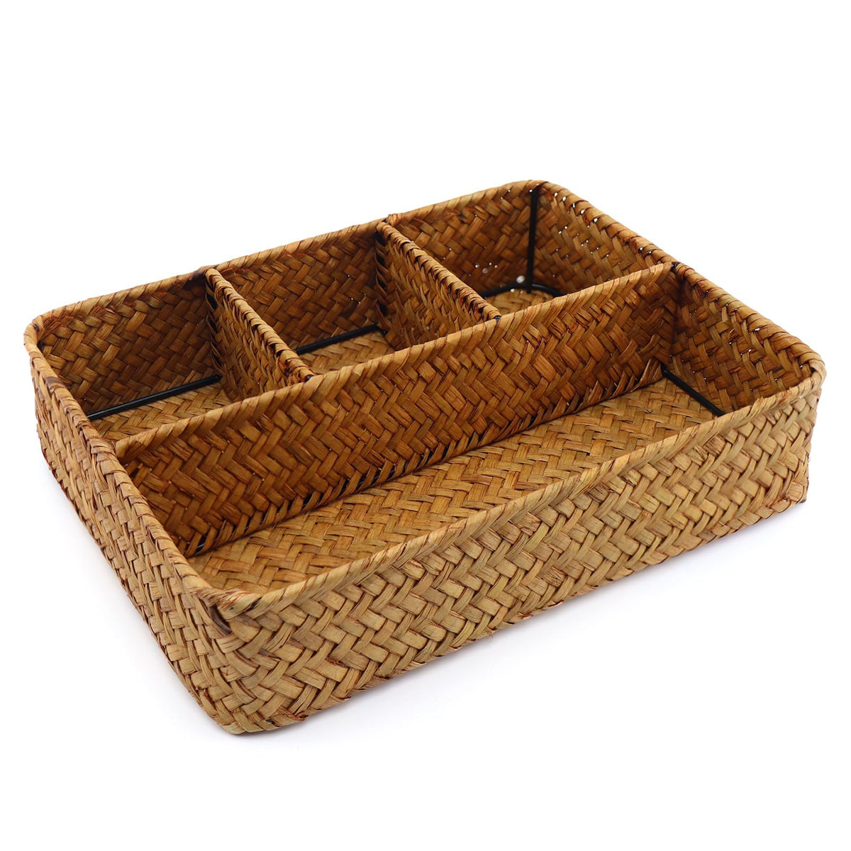 Nonam Large 4-Section Seagrass Tea Bag Organizer,Divided Basket,Natural