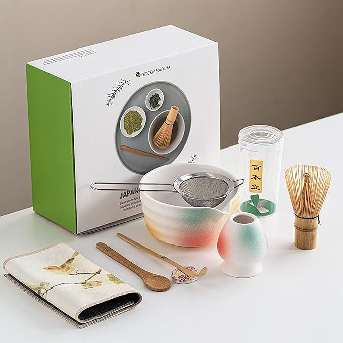 Ceramic Matcha Whisk Set, Complete Matcha Set-8PCS for Ceremonial Grade Matcha, Tea Gifts for Tea Lo