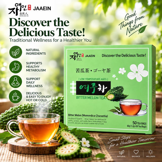JaAeIn Bitter Melon Tea Natural Pure Korean Gohyah Fruit Tea Ampalaya Karela Leaves No Sugar, Caffeine Free, Gluten Free