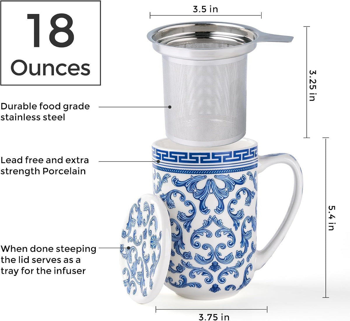 AmorArc Tea Cup With Infuser and Lid, 18oz Loose Leaf Tea Mug With Steeper