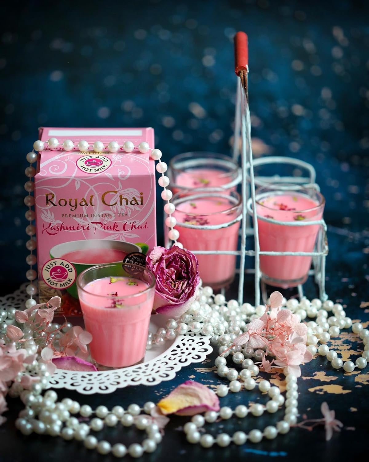 ‎Royal Chai | Kashmiri Pink Chai Sweetened | 10 Count Single Box | All Natural, No Preservatives | Premium Instant Tea | Made in the UK