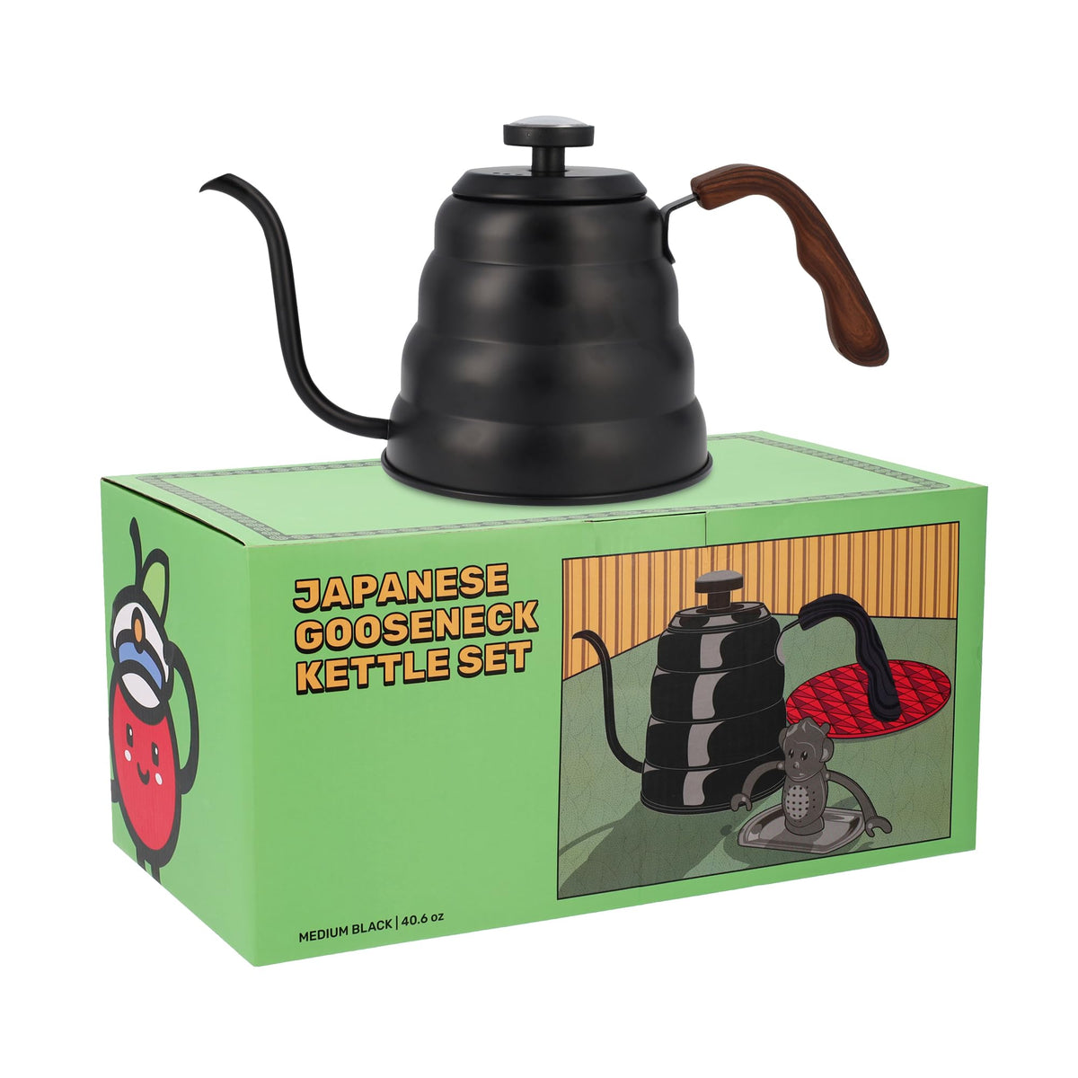 Captain Cranberry Gooseneck Kettle, Stovetop, Thermometer, Black, 40.6oz