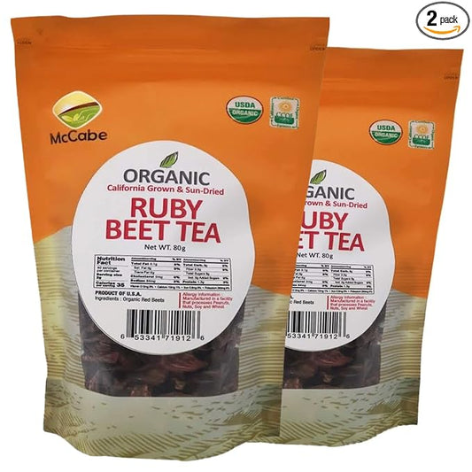 McCabe Organic Sun-Dried Ruby Beet Tea - Organic Beet Root Tea 80g (Pack of 2), Rich with Fiber & Minerals, USDA and Ccof Certified, Product of USA