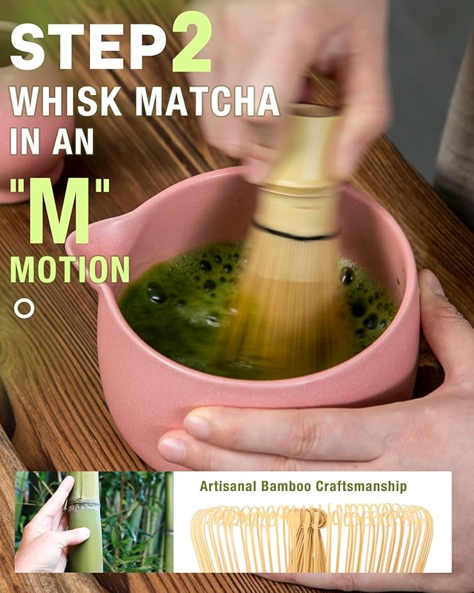 20OZ Matcha Whisk Set - 5PCS Matcha Set Includes Macha Bowl with Spout, Bamboo Whisk with Ceramic Holder, Bamboo Scoop and Sifter