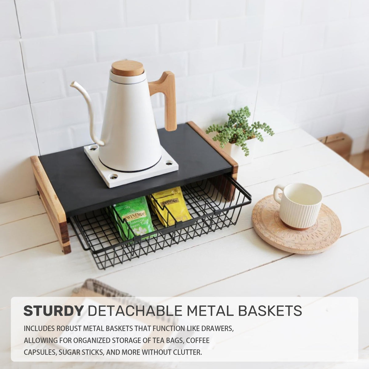 WILDMOS Tea Bag Organizer,Wire Basket Drawer Design for Teabag Holder Container for Countertop,Tea Station Chest Display