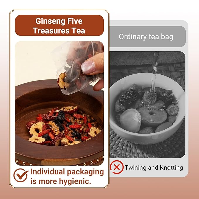 Bnwuam Ginseng Five Treasures Herbal Tea – Caffeine-Free TCM Blend for Energy & Immune Support, Daily Wellness Infusion