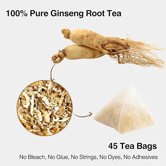 Ginseng Tea Bags – 45 Count, Natural Kidney Cleanse Detox & Repair Tea for Men & Women, Herbal Ginseng Root Tea for Kidney Health Support