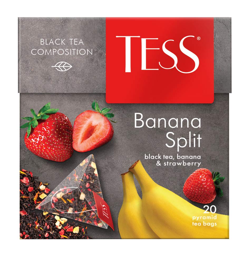 Black Tea Tess Banana Split Strawberry Beverages Grocery Gourmet Food 20 Pyramids of Tea Bags