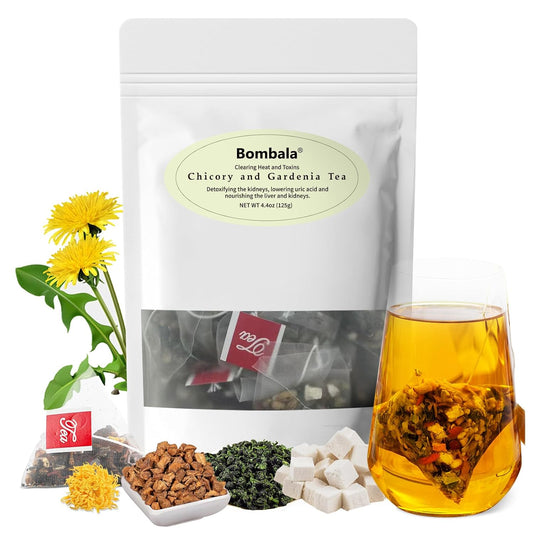 Bombala® 1Pack Chicory and Gardenia Tea- 9 Organic Liver and Kidney Tea Herbal Ingredients - Chinese Herbal Tea Chicory Gardenia tea bags with tuckahoe, cassia seed, mulberry leaf, dandelion, burdock root, barley. -No Sugar No Caffeine &amp;Vegan (5g*25Ba