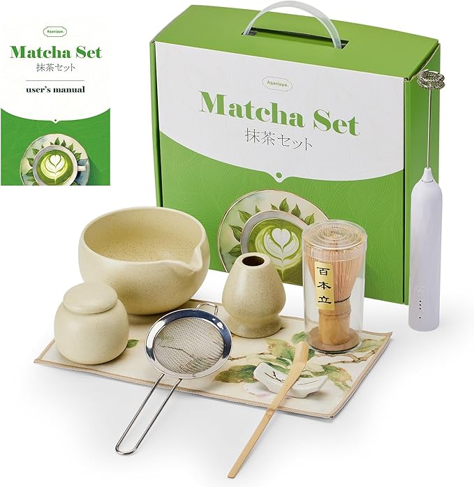 Matcha Whisk Set,9 Pcs Japanese Matcha Set, Matcha Kit with Sifter, Matcha Tea Cloth, Matcha Powder Canister