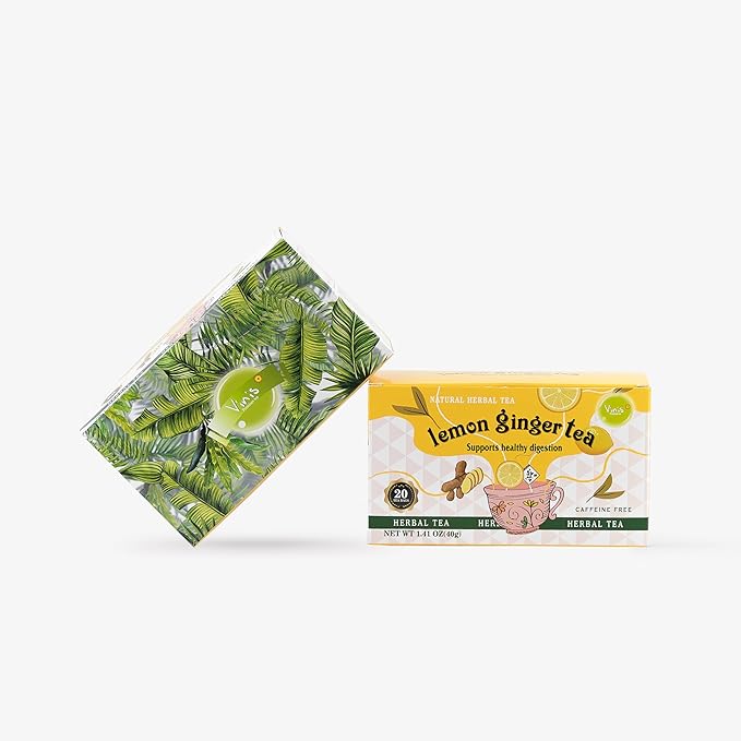 Vinis Lemon Ginger Herbal Tea, Caffeine Free, Support Healthy Digestion, 20 Tea Bags (1)