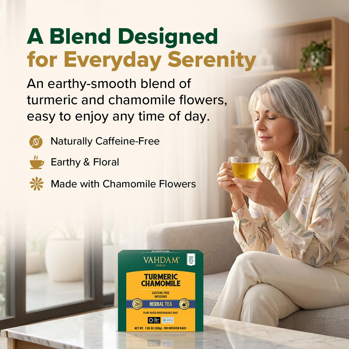VAHDAM Turmeric Chamomile Tea(100 Pyramid Teabags) Caffeine Free Herbal Tea