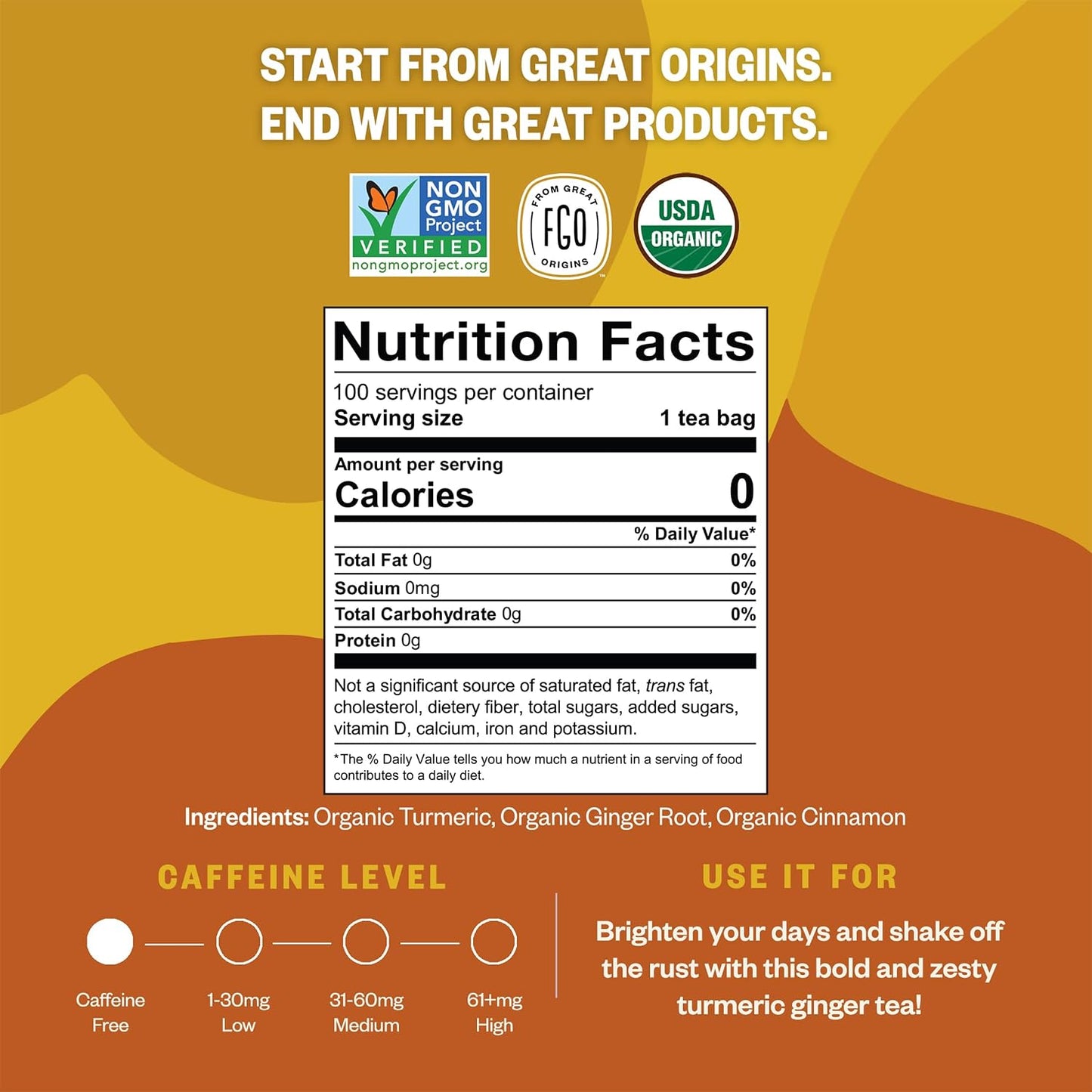 FGO Organic Turmeric Ginger Tea, Eco-Conscious Tea Bags, 100 Count, Packaging May Vary (Pack of 1)