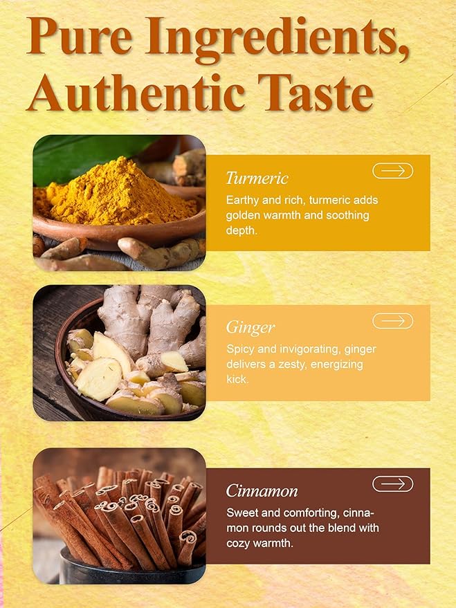 Loomica Turmeric Ginger Cinnamon Tea, Naturally Caffeine-Free, Warm & Spicy Herbal Blend, Rich & Aromatic