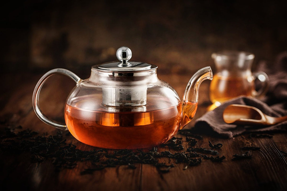 Hiware Glass Teapot with Stainless Steel Infuser & Lid, Borosilicate Glass Tea Pot Stovetop Safe, Blooming & Loose Leaf