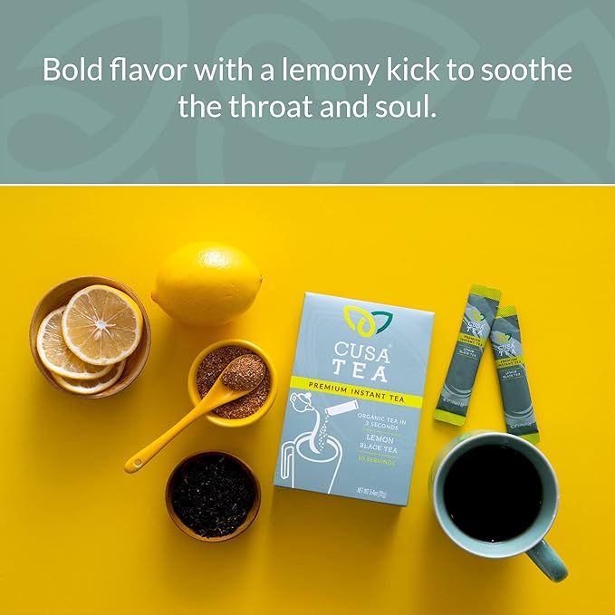 Cusa Tea & Coffee | Premium Instant Lemon Black Tea With Real Fruit & Spices | Organic Leaves Drink Mix Packets | Hot or Iced Tea (30 Single Servings)