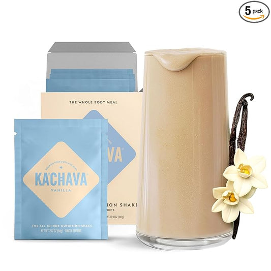 Ka’Chava Whole Body Meal Shake Vanilla – Vegan Protein Powder with 85+ Superfoods & Greens – Plant-Based Meal Replacement with Probiotics & Digestive Enzymes – 5 Sachets Travel Pack (5 Servings)