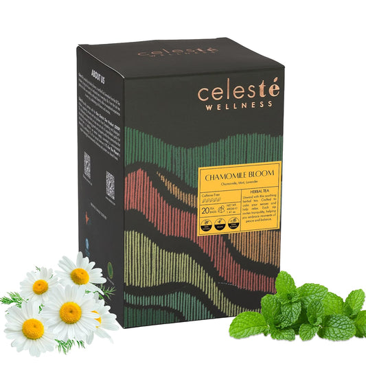 Celeste Chamomile Bloom Herbal Tea | Lavender Chamomile Tea with Mint | Caffeine Free Bedtime Tea | 20 Pyramid Tea Bags | Natural Ingredients
