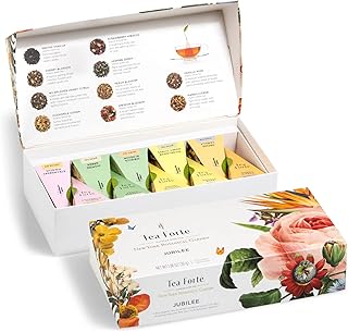 Tea Forte Premium Petite Presentation Box Gift Set Sampler, 10 Count, 2 of Each Blend Individually Wrapped Handcrafted Pyramid Infuser Bags, Jubilee Tea