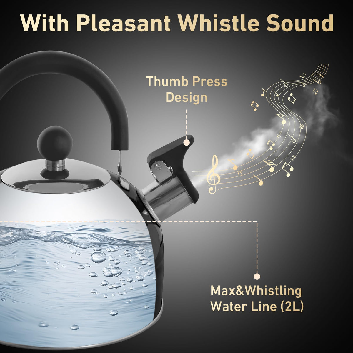 Lily's Home 2 Quart Stainless Steel Whistling Tea Kettle, the Perfect Stovetop Tea and Water Boilers for Your Home, Dorm