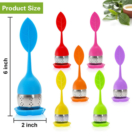 Bekith 7 Pack Silicone Tea Infuser, Cute Loose Leaf Tea Steeper, Fine Mesh Tea Strainer with Drip Tray, Stainless Steel Tea