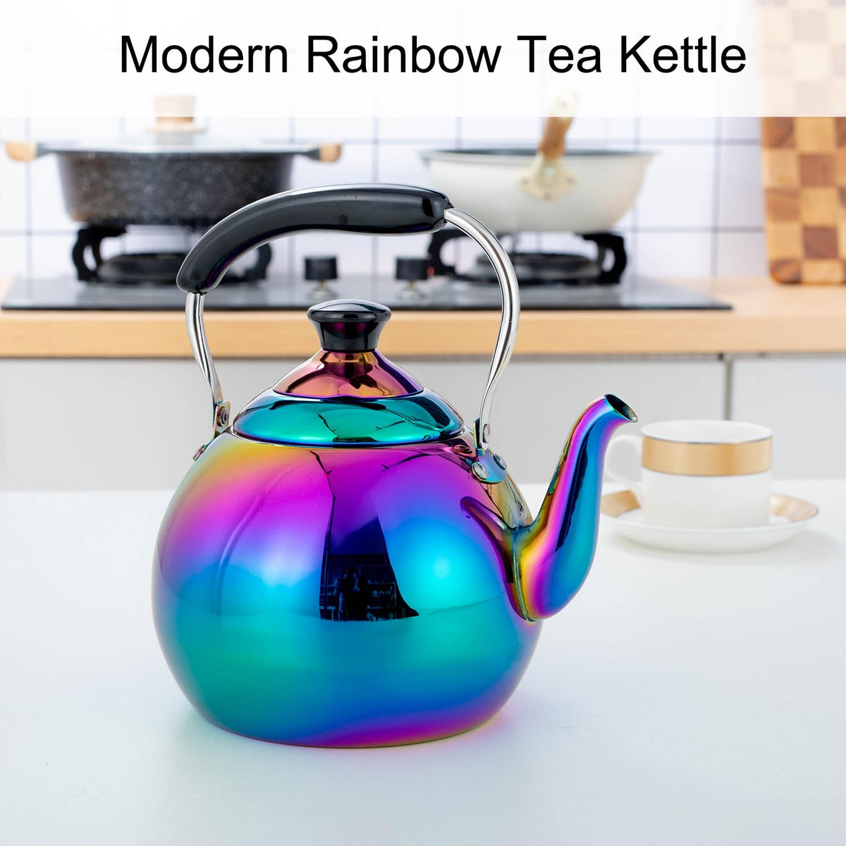 DINYWOW Whistling Tea Kettle for Stovetop Induction Stainless Steel Tea pot Whistle Kettles Gas Stove Top Fast Boiling Water