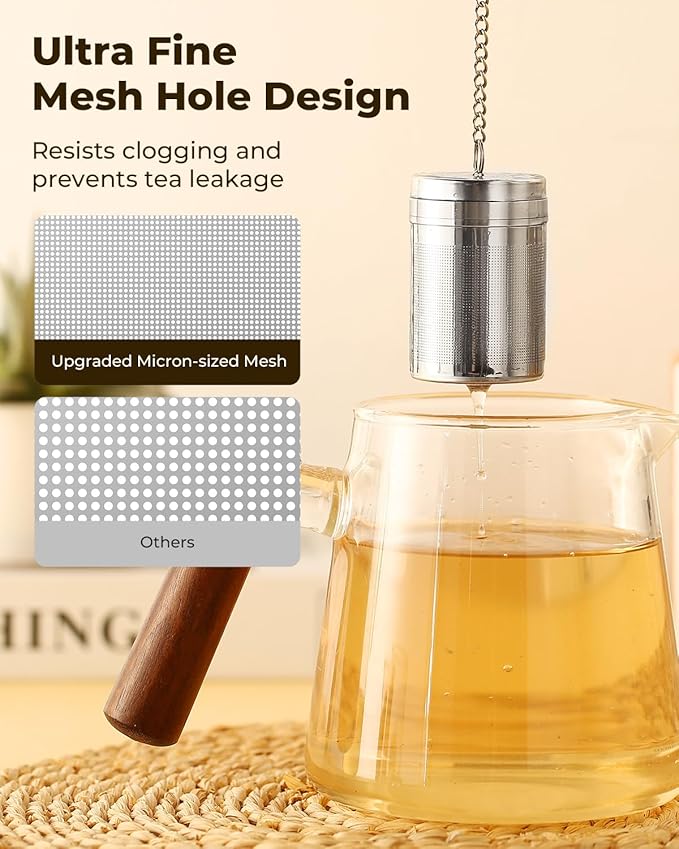 House Again 2 Pack Tea Infusers, Extra Fine Mesh Tea Strainers for Loose Tea, Updated Slim Threaded Lid & 304 Stainless Steel