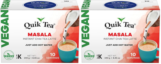 QuikTea Vegan Masala Chai Tea Latte – 10 Count, Bold Masala Flavor, Naturally Caffeine-Light, no preservatives, No Sugar Added