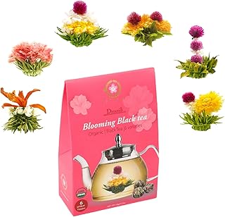 TETWIN Organic Blooming Tea Flowers 6 Tea Balls USDA Hand Tied Natural Black Tea Leaves & Edible Flowers Gifts for Tea Lovers