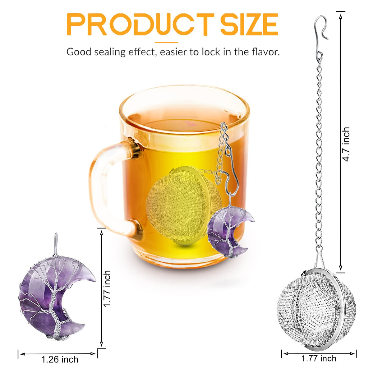 NSTaygate Tea Infuser Tea Strainer Tea Diffuser for Loose Tea Amethyst Tree of Life Wire Wrapped Crescent Moon Pendant Reiki