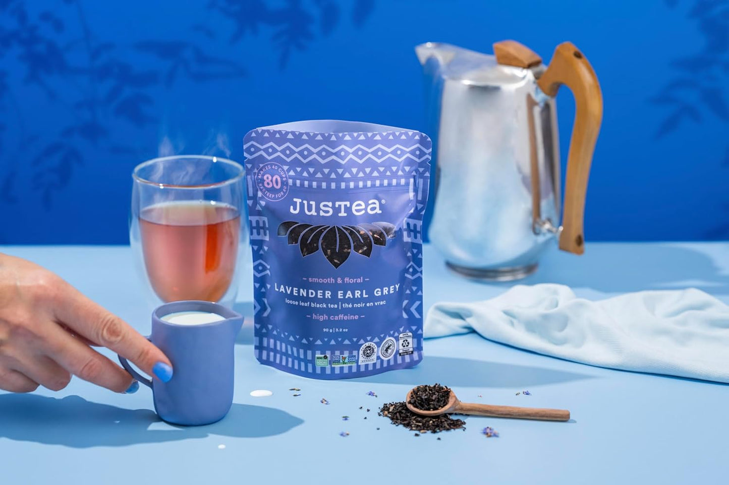 JusTea LAVENDER EARL GREY | Loose Leaf Black Tea | Recyclable Refill Pouch | 40+ Cups (3.2oz) | High Caffeine | Award-Winning | Fair Trade | Non-GMO