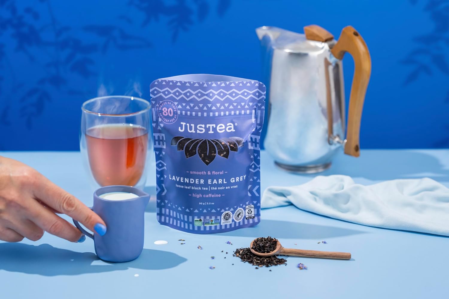 JusTea LAVENDER EARL GREY | Loose Leaf Black Tea | Recyclable Refill Pouch | 40+ Cups (3.2oz) | High Caffeine | Award-Winning | Fair Trade | Non-GMO