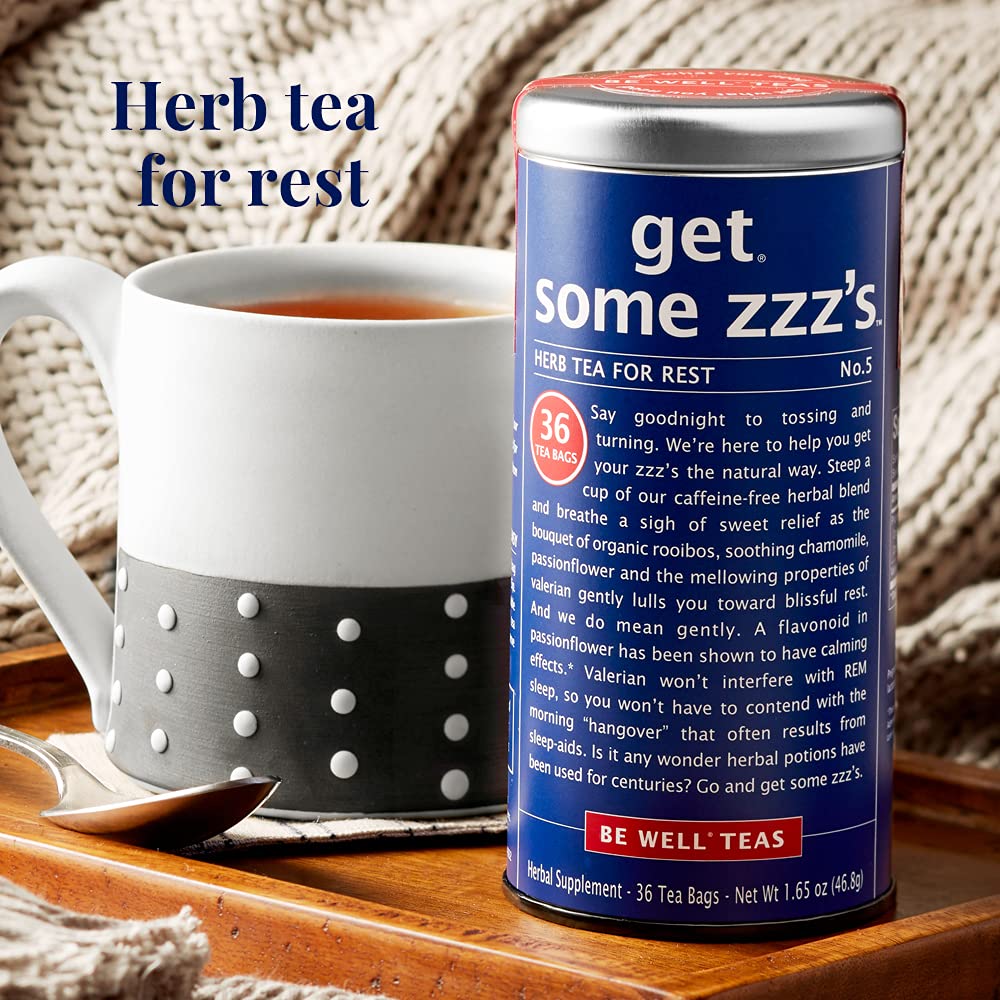 The Republic of Tea Be Well Get Some Zzz's No. 5 Herbal Tea, 36 Count | Caffeine Free. Suitable for day or evening sipping. Mellow and rounded with notes of cool mint and lively citrus.
