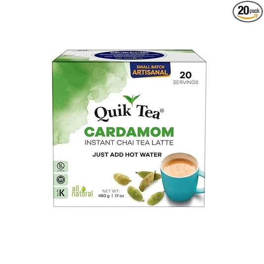 QuikTea Cardamom Chai Tea Latte – 20 Count, Bold Cardamom Flavor, No Preservatives – Just Add Hot Water