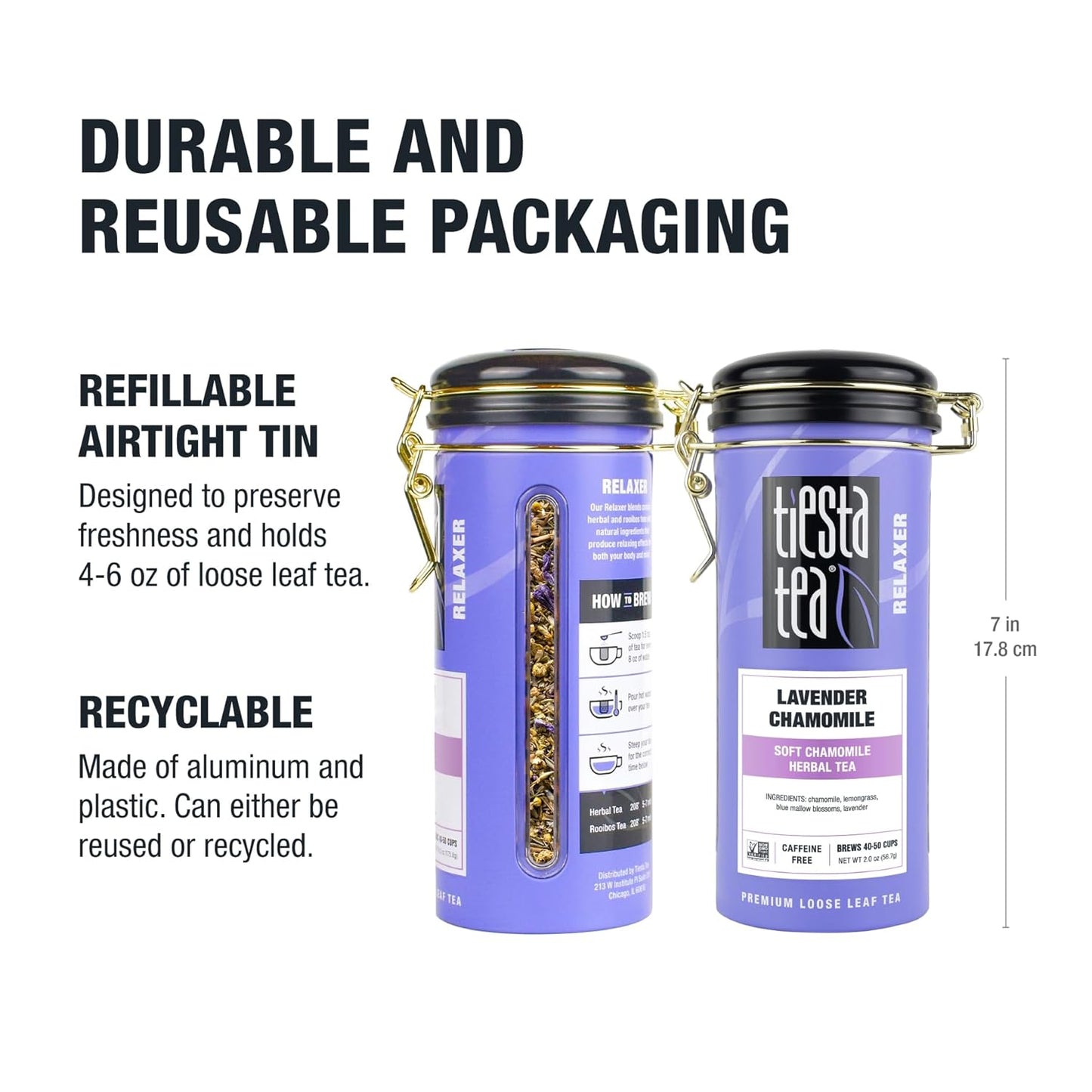 Tiesta Tea - Lavender Chamomile Herbal Tea, Loose Leaf, Calming Blend with Chamomile, Lavender, Lemongrass, Caffeine-Free Herbal, Great for Hot or Iced Brews, Refillable Tin, 50 Cups, 2 Ounce