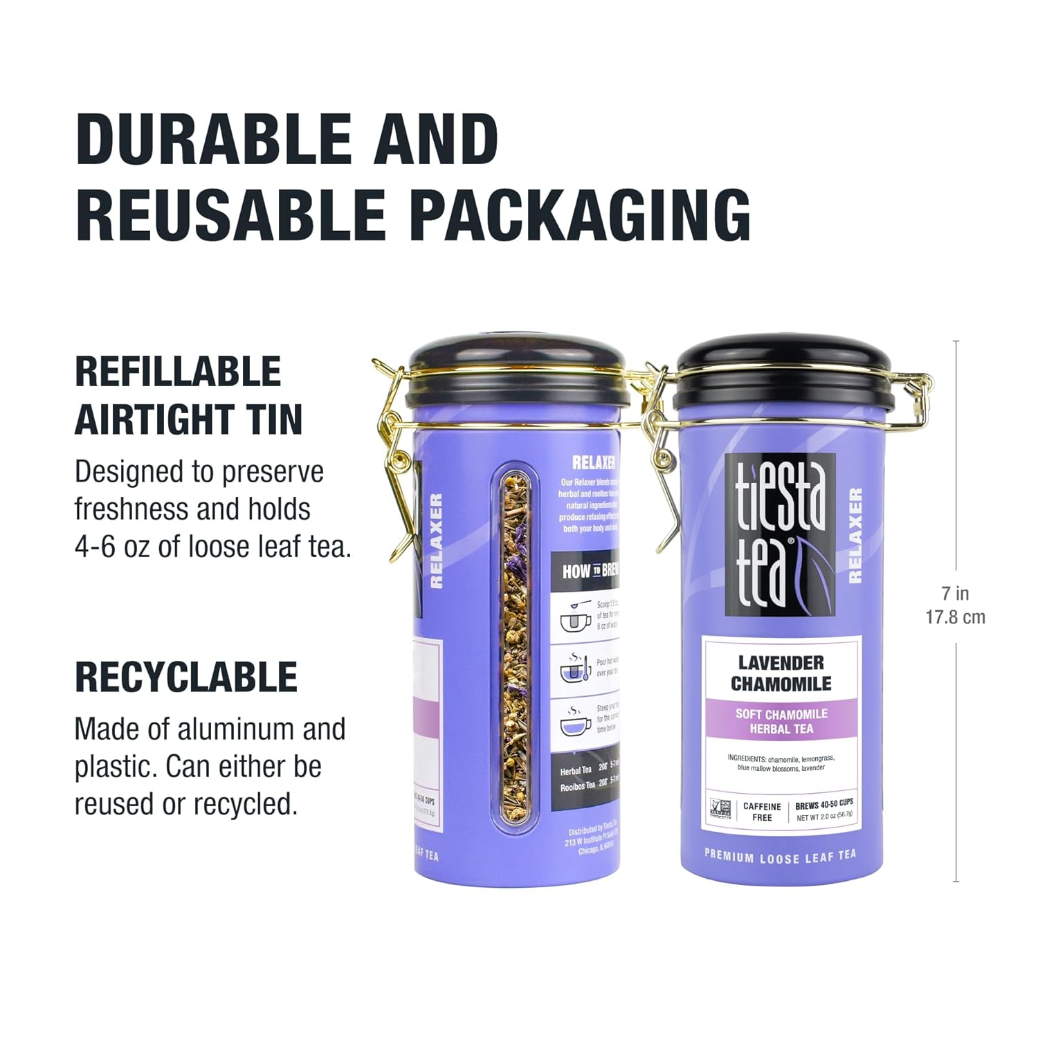 Tiesta Tea - Lavender Chamomile Herbal Tea, Loose Leaf, Calming Blend with Chamomile, Lavender, Lemongrass, Caffeine-Free Herbal, Great for Hot or Iced Brews, Refillable Tin, 50 Cups, 2 Ounce