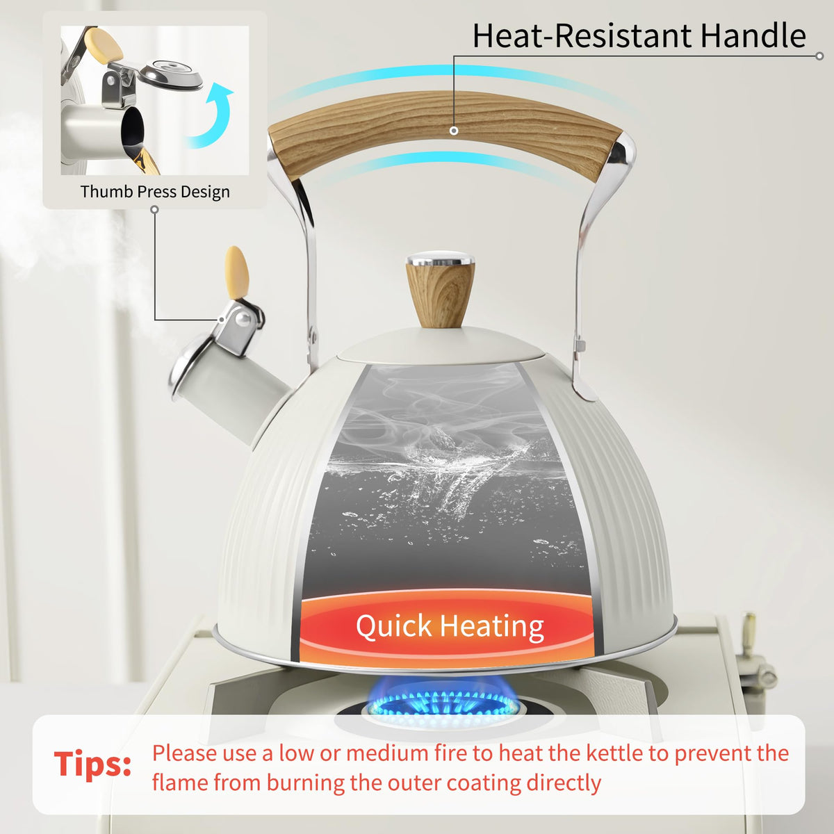 LONFFERY Fluted Tea Kettle for Stove Top