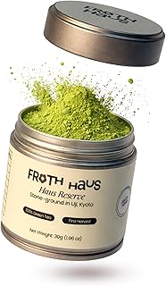 Froth Haus Premium Reserve Authentic Japanese First Harvest Ceremonial Grade Matcha Green Tea Powder, Pure Organc Grown in Uji, Kyoto