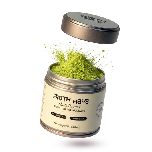 Froth Haus Premium Reserve Authentic Japanese First Harvest Ceremonial Grade Matcha Green Tea Powder, Pure Organc Grown in Uji, Kyoto