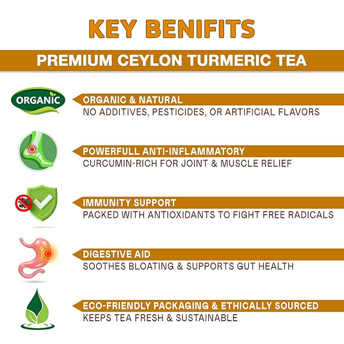 Pure Ceylon Turmeric Brew - 100% Organic Ceylon Turmeric Tea Bags (40 Sachets - pack of 2 – 20 Count PER BOX)
