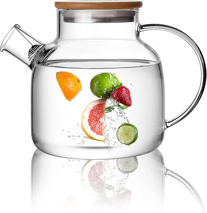 CnGlass Glass Teapot Stovetop Safe,40.6oz Clear Tea pot with Removable Filter Spout,Loose Leaf and B