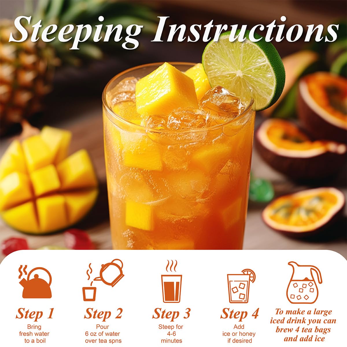WT WEETEE Mango Ginger Tea Bags 100ct, Caffeine-free Tropical &amp; Spicy Blend